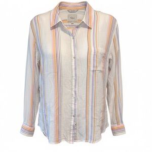 Rails Charli Shirt Large Merida Stripe Linen Blend Button Down NWT